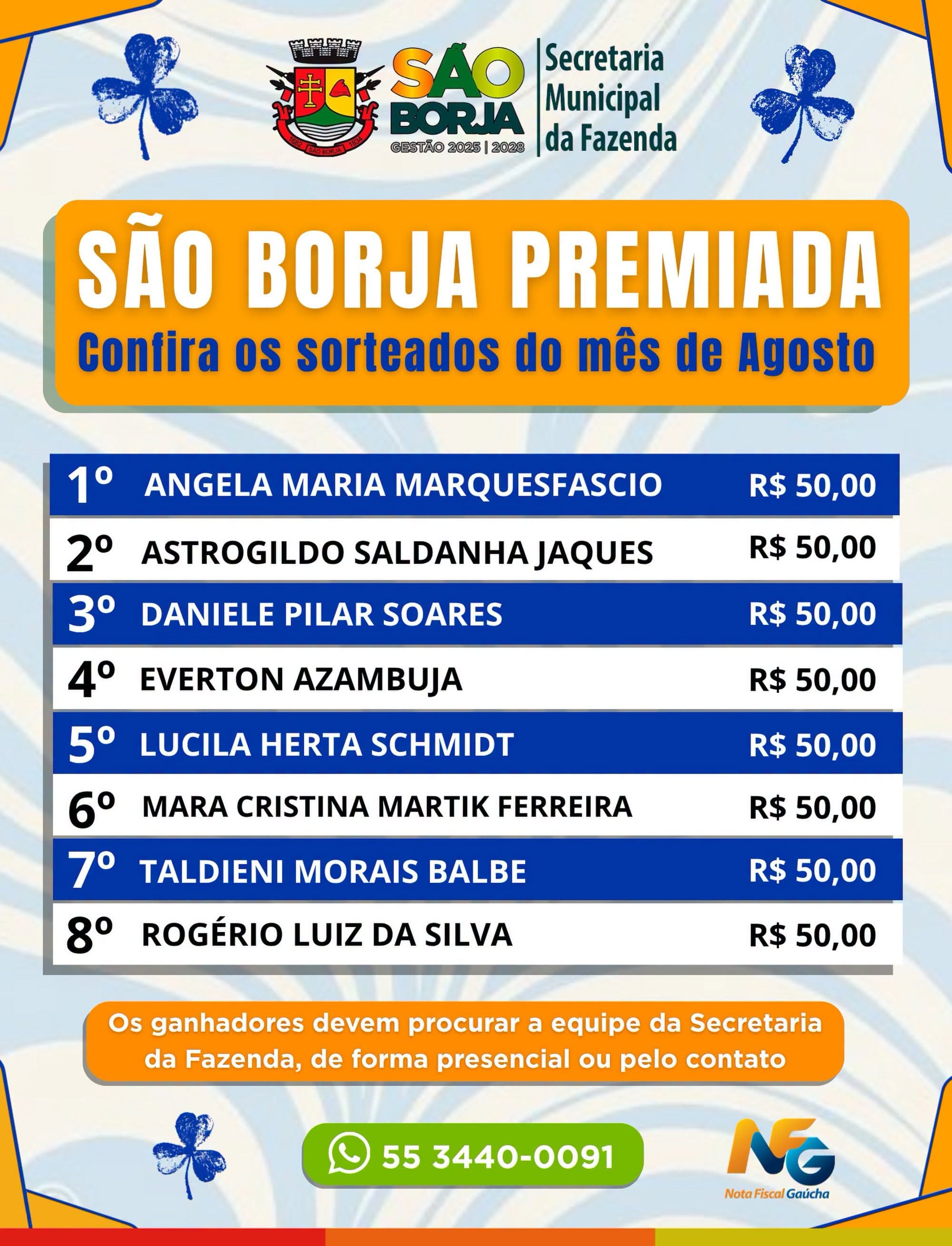 Sorteados do mês de Agosto/2026