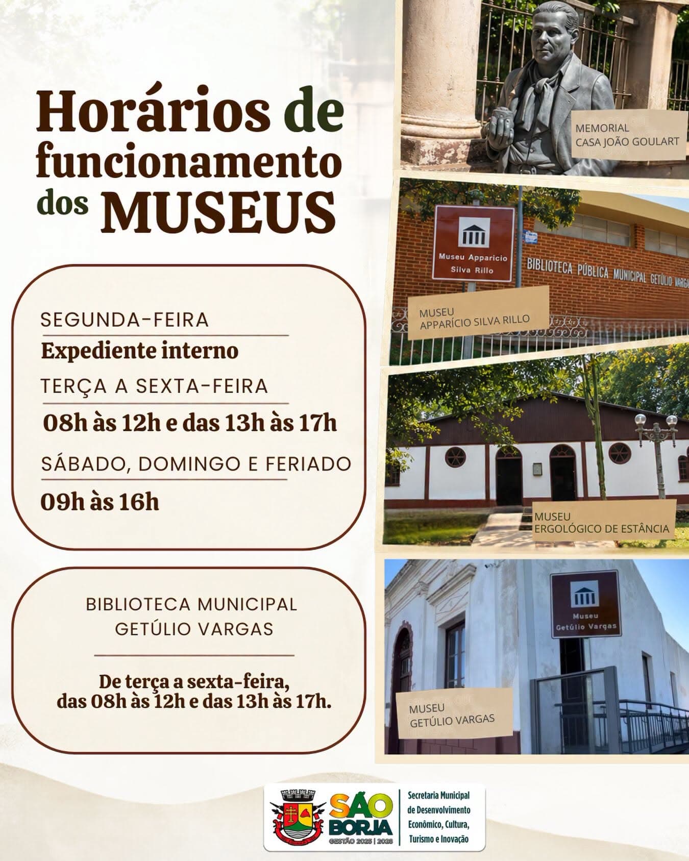 card informativo - horario de funcionamento dos museus